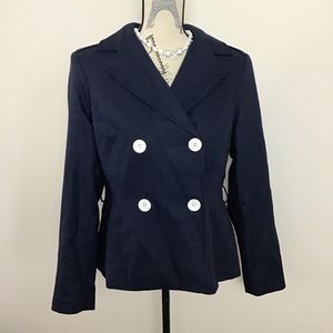 Women’s Navy Blue Blazer Double Breasted Long Sleeve with White Buttons